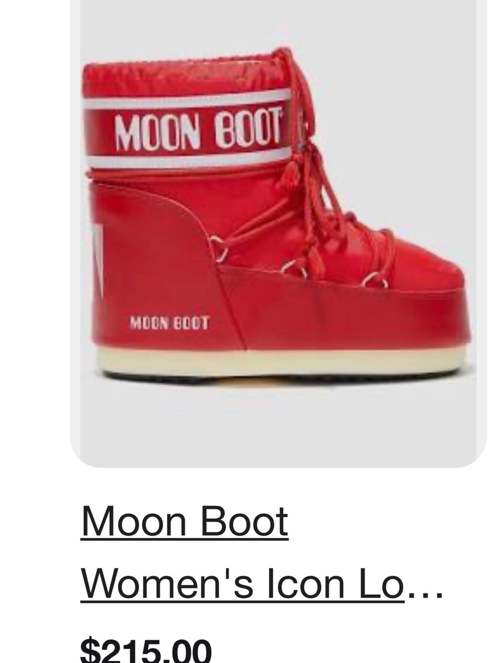 Moon Boot Women's Icon Low Boot - Red with White Trim 39-41
